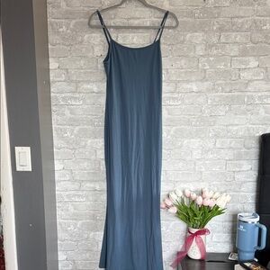 Sleek Slate Blue Spaghetti-Strap Maxi Dress